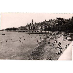 Cote DAzur Menton La Plage Des Sablettes Vintage Postcard French Riviera Beach S